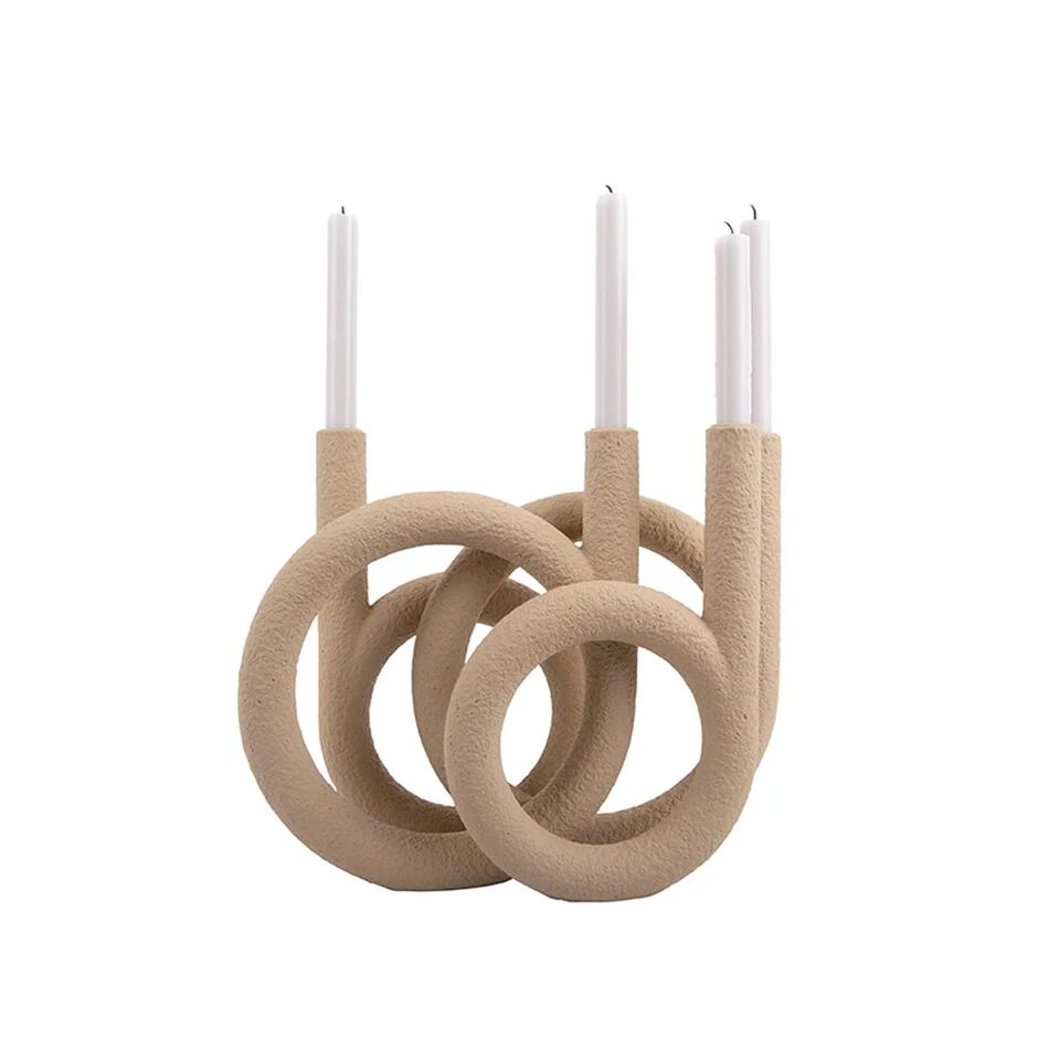 PRESENT TIME Kandelaar Rings - Polyresin - Zandbruin - 38x14,5x30cm 5 PRESENT TIME Kandelaar Rings - Polyresin - Zandbruin - 38x14,5x30cm - Afbeelding 3