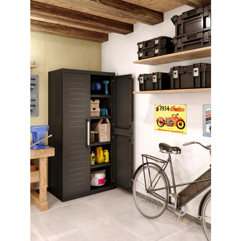 Keter Detroit XL Hoge Kast - 4 Planken - 89x54x182cm - Zwart 5 Keter Detroit XL Hoge Kast - 4 Planken - 89x54x182cm - Zwart - Afbeelding 3