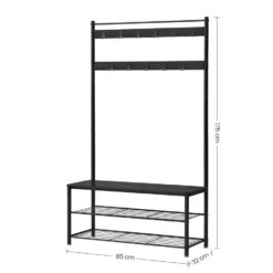 ACAZA XL Garderoberek Met Schoenenbank, Kapstok En Schoenenrek, 11 Haken, Zwart -Woonaccessoires Verkoop 1000034356 0102
