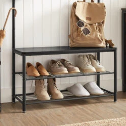 ACAZA XL Garderoberek Met Schoenenbank, Kapstok En Schoenenrek, 11 Haken, Zwart -Woonaccessoires Verkoop 1000034356 0103