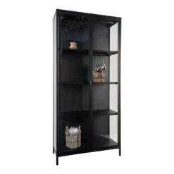 Giga Meubel Vitrinekast Metaal Zwart - 35x80x175cm - Kast Brisbane -Woonaccessoires Verkoop 1000069365 0103