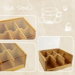 Orange85 Theedoos 6 Vaks Bamboe 20,5x22x10 Cm Kunststof -Woonaccessoires Verkoop 1000090166 0111