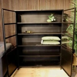 Cavetown Vitrinekast Industrieel Garcia Zwart - 45x140x185 Cm -Woonaccessoires Verkoop 1000094167 0103