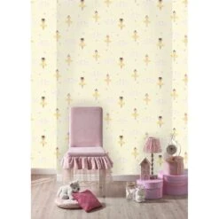 Dutch Wallcoverings - Make Believe Ballerina Geel/roze - 0,53x10,05m -Woonaccessoires Verkoop 1277556200 0102