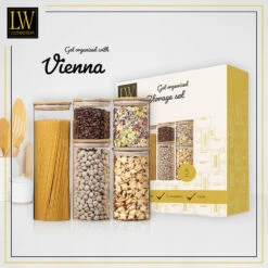 LW Collection Voorraadpotten Glas 5 Stuks Met Bamboe Deskel -Woonaccessoires Verkoop 252f0e885761417e8aac82bca526b67e