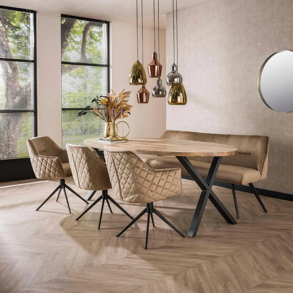 Diego Eetkamerbank Velvet - Stof - Beige 5 Diego Eetkamerbank Velvet - Stof - Beige - Afbeelding 3